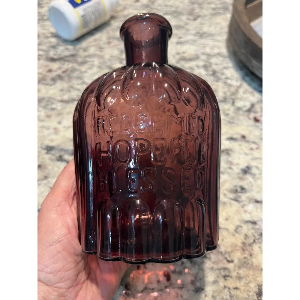Glass Decorative‎ Bottle OS Purple Vintage Redeeemed Hopeful Blesed
